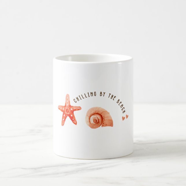 Cute aesthetic peach beach starfish seashell coffee mug (Center)