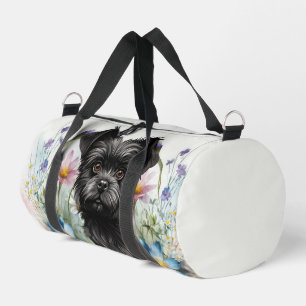 Cute Affenpinscher Dog in a Field of Wildflowers Duffle Bag