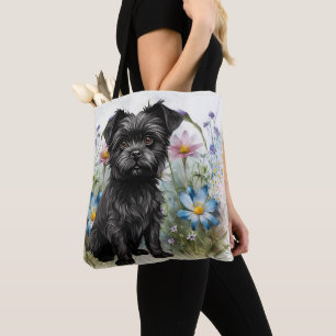 Cute Affenpinscher Dog in a Field of Wildflowers Tote Bag