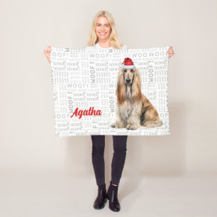 Cute Afghan Hound Dog with Name Christmas Holiday Fleece Blanket
