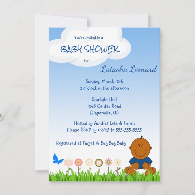 Cute African American Baby Boy Shower Invitation (Front)