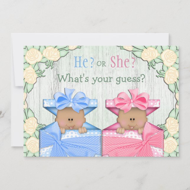 Cute African American Baby Gender Reveal Party Invitation (Front)