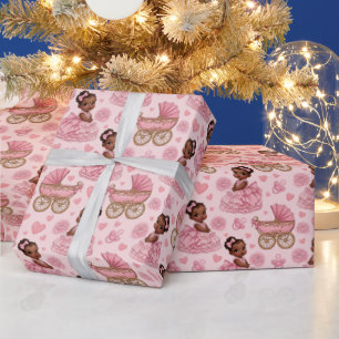 Cute African American Baby Girl Pink Wrapping Paper