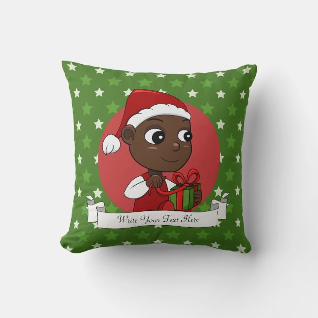 Cute African American baby with a Christmas hat Cushion (Front)