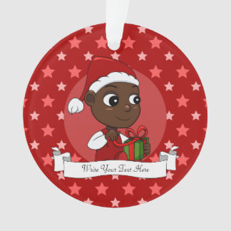 Cute African American baby with a Christmas hat Ornament