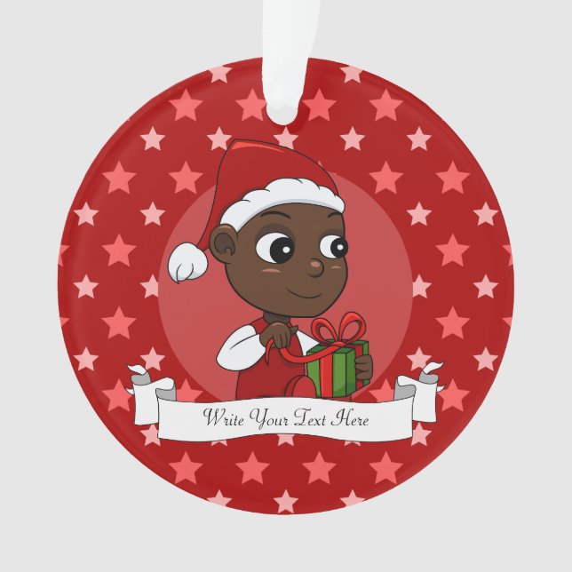 Cute African American baby with a Christmas hat Ornament (Front)