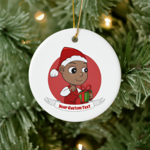 Cute African American baby with a Santa hat Ceramic Tree Decoration