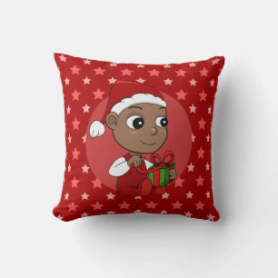 Cute African American baby with a Santa hat Cushion