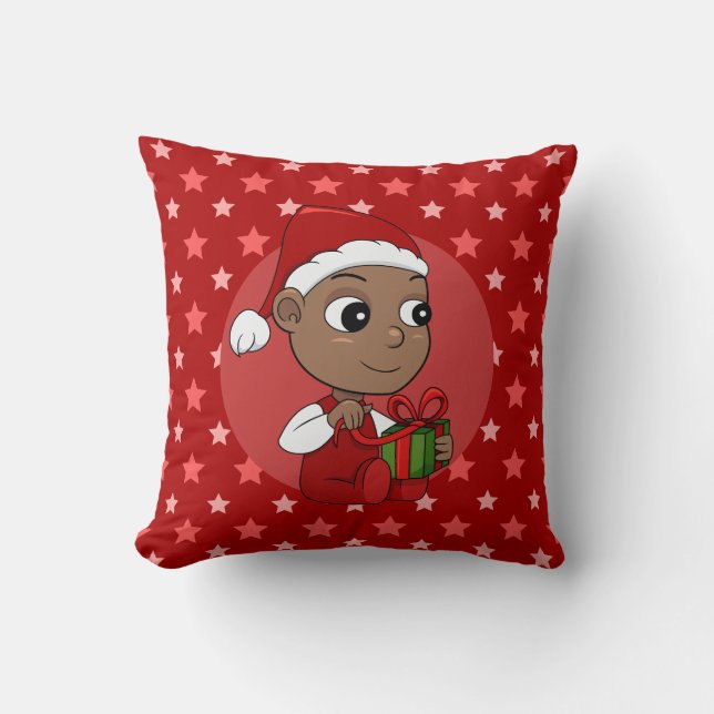 Cute African American baby with a Santa hat Cushion (Front)