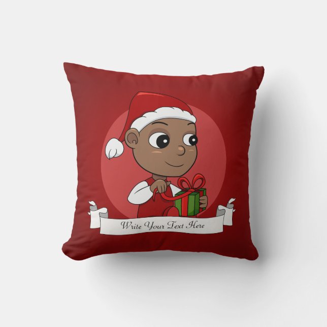 Cute African American baby with a Santa hat Cushion (Front)