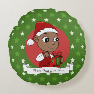 Cute African American baby with a Santa hat Round Cushion
