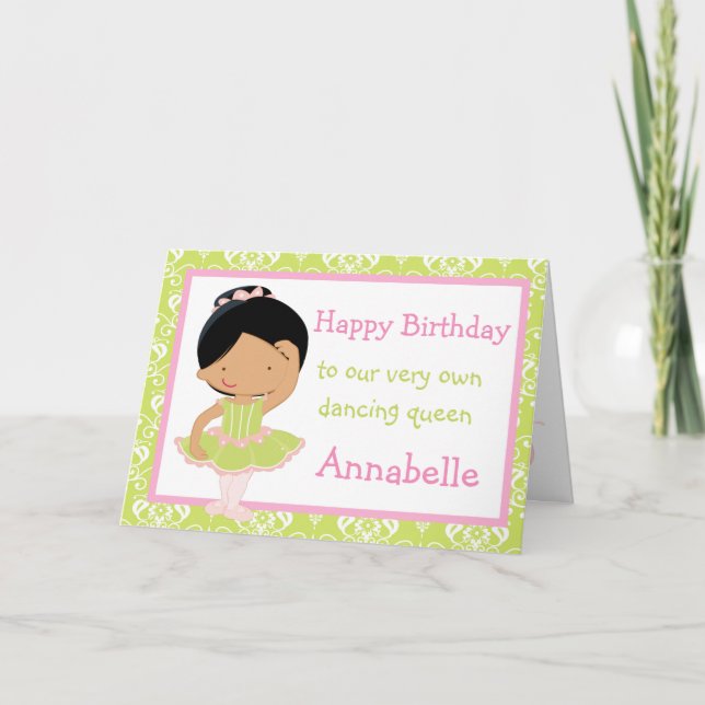 Cute African American Ballerina Birthday Card (Front)