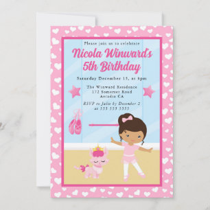 Cute African American Ballerina Kids Birthday  Invitation