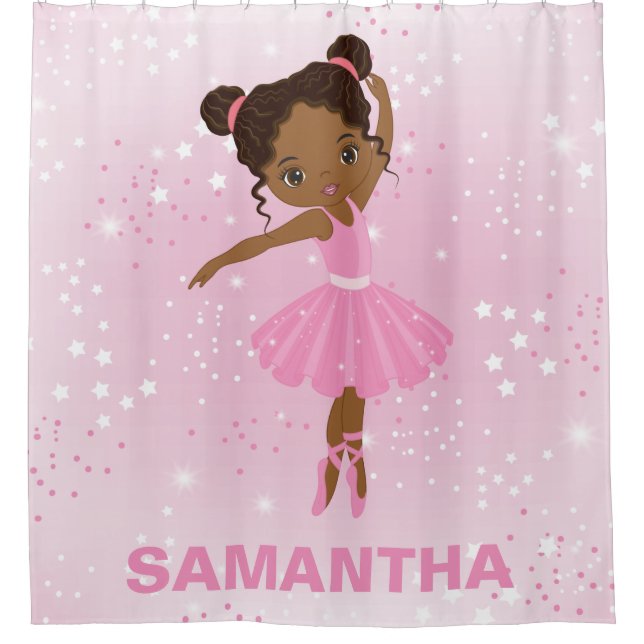 Cute African American Ballerina Shower Curtain (Front)