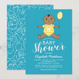 Cute African American Boy Baby Shower Invitation