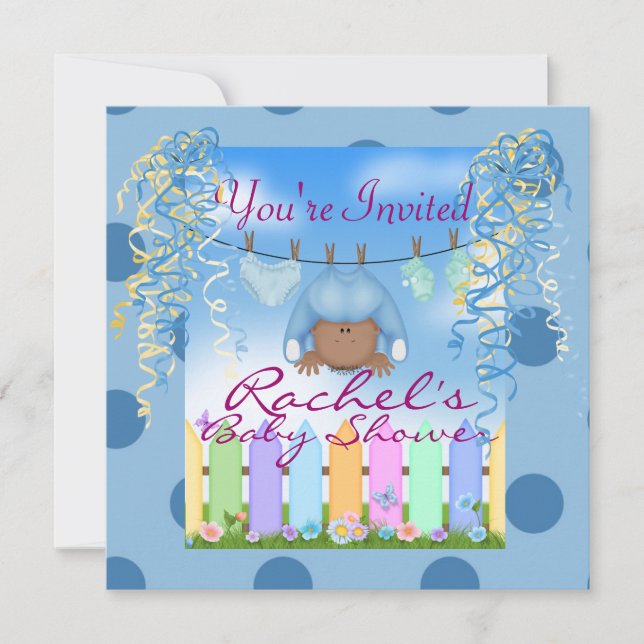 CUTE AFRICAN AMERICAN BOY BABY SHOWER INVITE (Front)