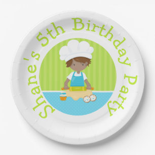 Cute African American Boy Baking Birthday Party Paper Plate
