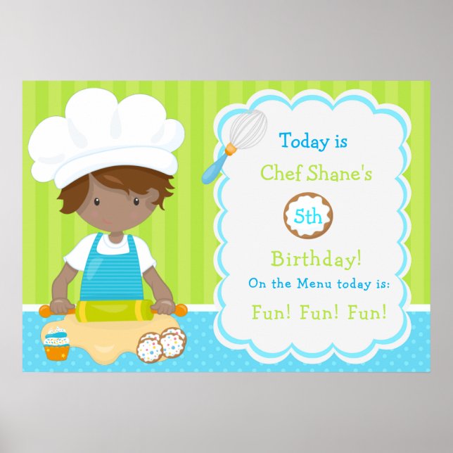 Cute African American Boy Baking Birthday  Poster (Front)