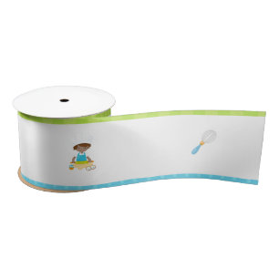 Cute African American Boy Baking Satin Ribbon