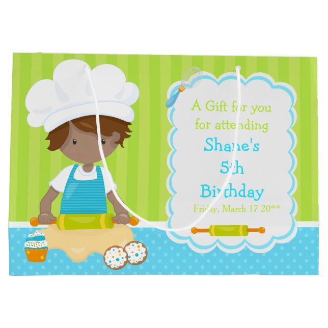 Cute African American Boy Baking Thank You Large Gift Bag (Back)