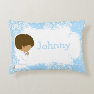 Cute African American Boy Praying and Poem Decorative Cushion