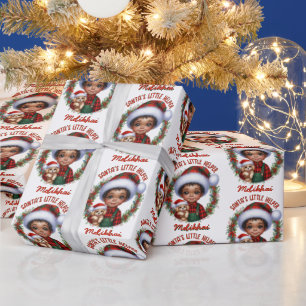Cute African American Boy with Puppy Christmas Wrapping Paper