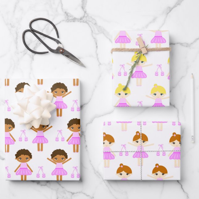 Cute African American, brunette, blond Ballerina Wrapping Paper Sheet (Front)