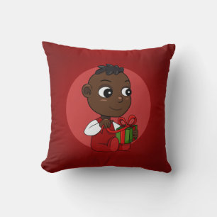 Cute African American Christmas baby cartoon Cushion