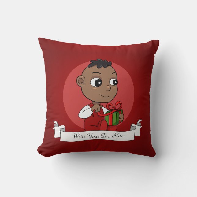 Cute African American Christmas baby cartoon Cushion (Front)
