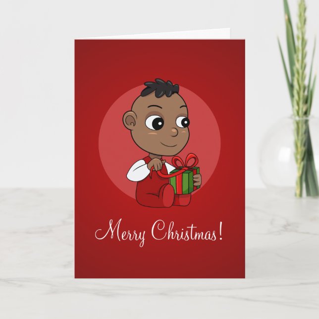Cute African American Christmas baby cartoon Holiday Card (Front)