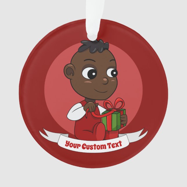 Cute African American Christmas baby cartoon Ornament (Front)