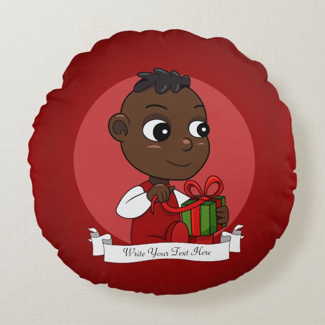 Cute African American Christmas baby cartoon Round Cushion (Front)