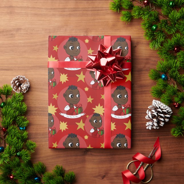 Cute African American Christmas baby cartoon Wrapping Paper (Holiday Gift)