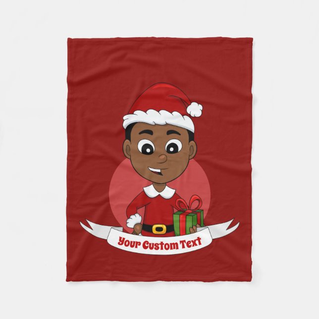 Cute African American Christmas boy cartoon Fleece Blanket (Front)