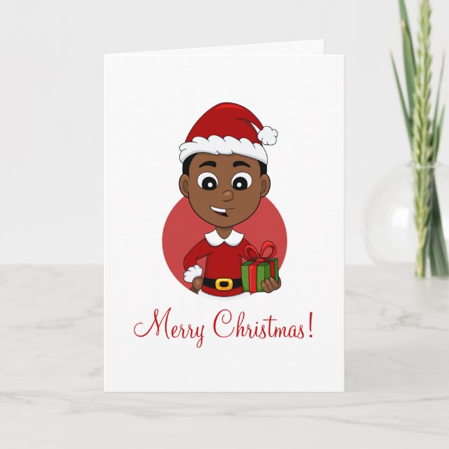 Cute African American Christmas boy cartoon Holiday Card (Front)