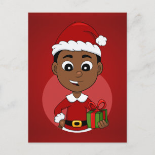 Cute African American Christmas boy cartoon Holiday Postcard