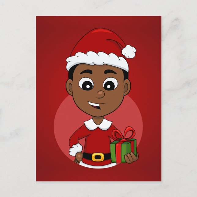 Cute African American Christmas boy cartoon Holiday Postcard (Front)