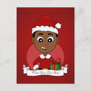 Cute African American Christmas boy cartoon Holiday Postcard