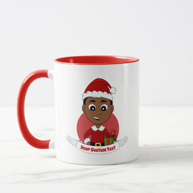 Cute African American Christmas boy cartoon Mug (Left)