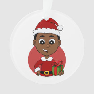 Cute African American Christmas boy cartoon Ornament