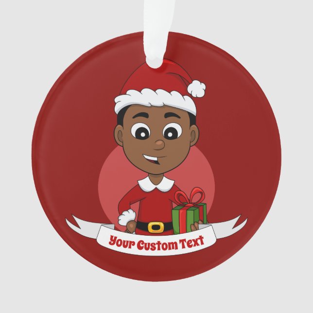 Cute African American Christmas boy cartoon Ornament (Front)