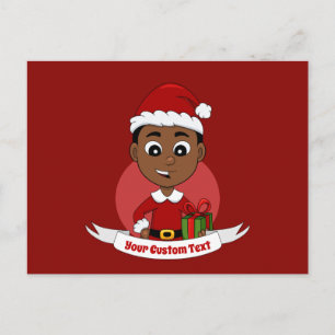 Cute African American Christmas boy cartoon Postcard