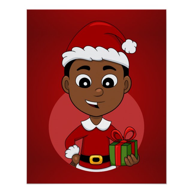 Cute African American Christmas boy cartoon Poster (Front)