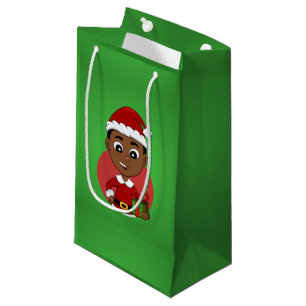 Cute African American Christmas boy cartoon Small Gift Bag