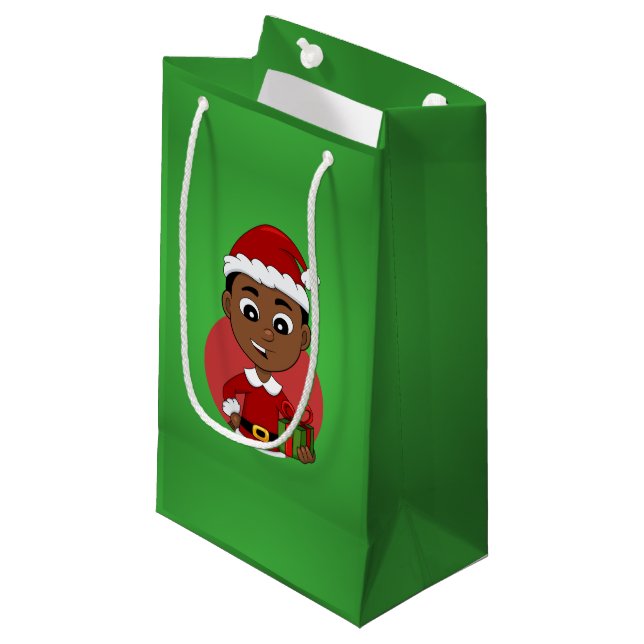 Cute African American Christmas boy cartoon Small Gift Bag (Front Angled)