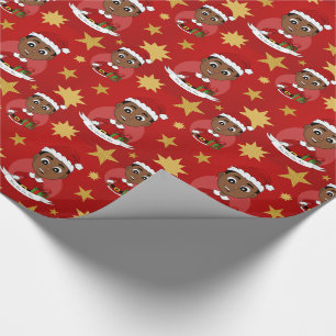 Cute African American Christmas boy cartoon Wrapping Paper