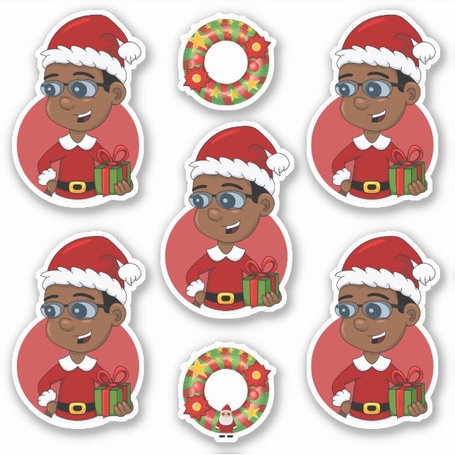 Cute African American Christmas boy with glasses (Front)
