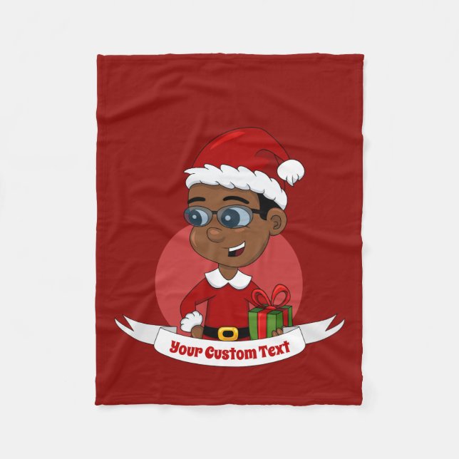 Cute African American Christmas boy with glasses Fleece Blanket (Front)