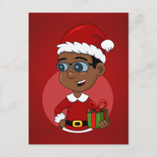 Cute African American Christmas boy with glasses Holiday Postcard