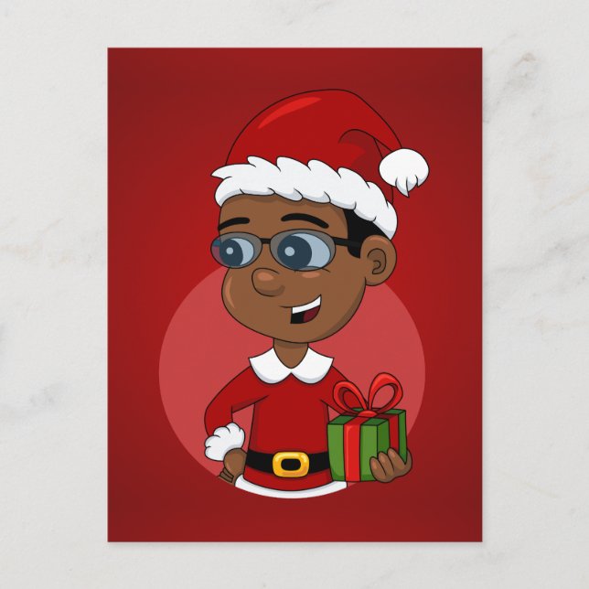 Cute African American Christmas boy with glasses Holiday Postcard (Front)